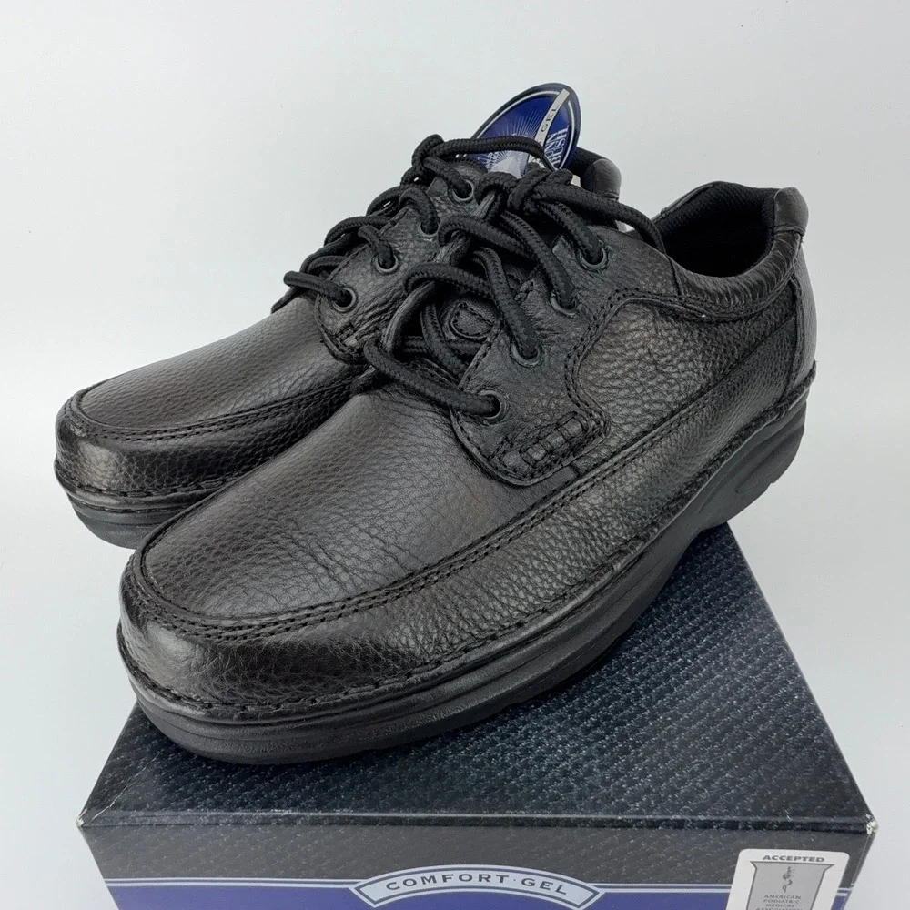 Nunn Bush Cameron Black Tumble Leather Comfort Gel Oxford Shoes Mens 8.5M NIB
